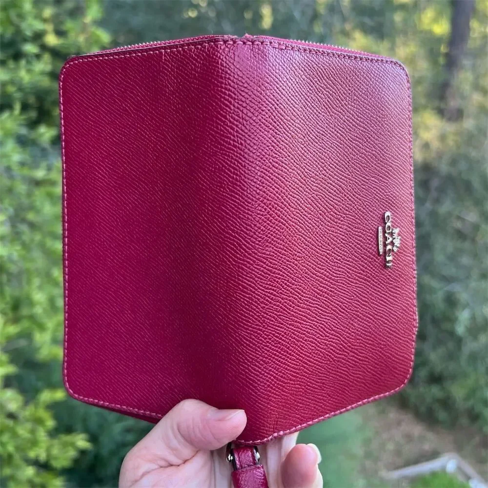 COACH Medium Wallet Red w Silver Hardware Wrist Strap Attached AUTHENTIC - Picture 7 of 10